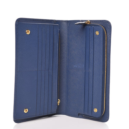 Prada Saffiano Metal Double Snap Travel Wallet Cobalto 5 of 7