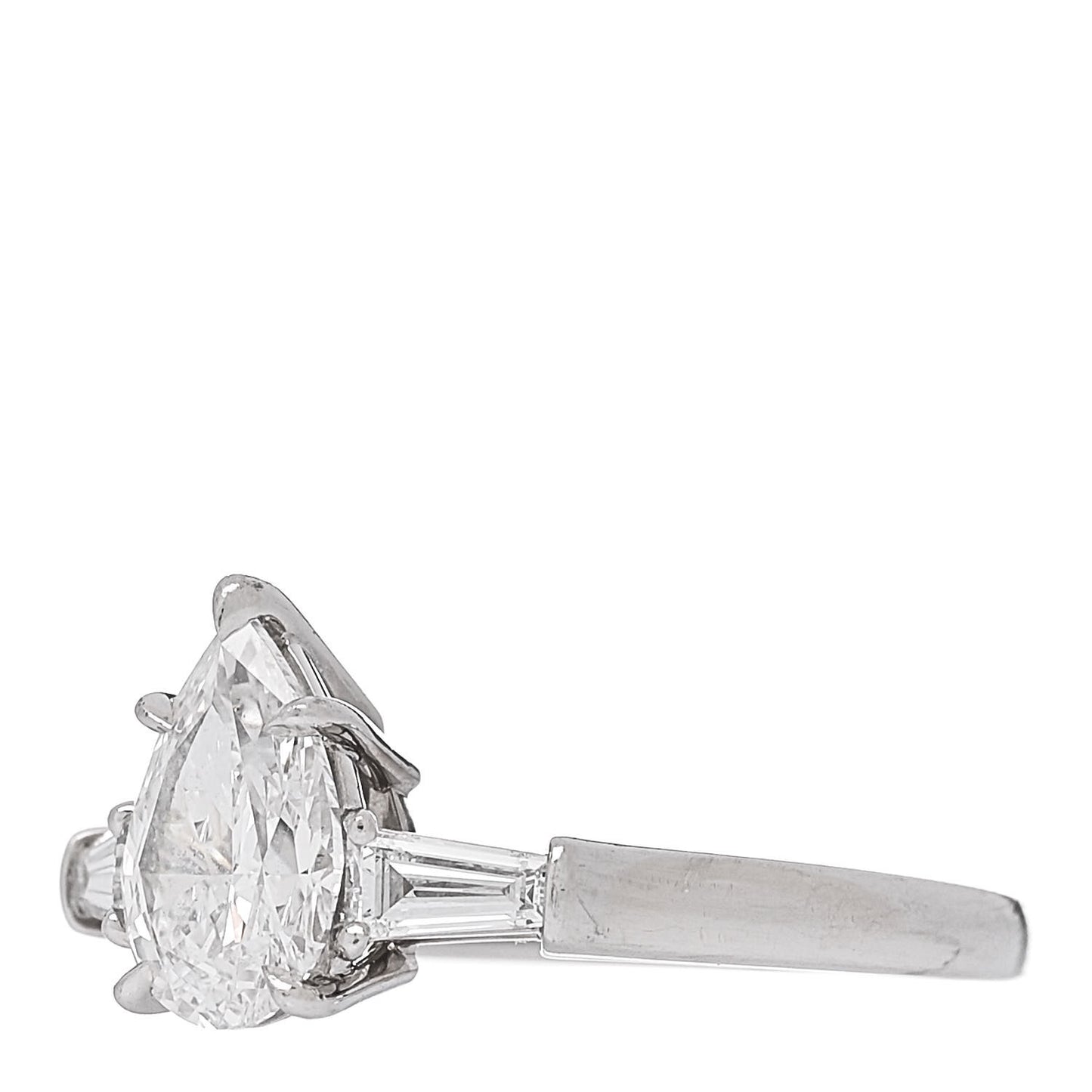 Platinum Diamond 1.01ct Pear Cut Tapered Baguette Classic Engagement Ring 49 5
