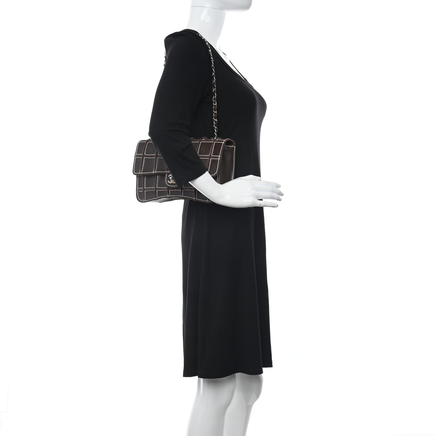 Lambskin Contrast Square Stitch Flap Brown