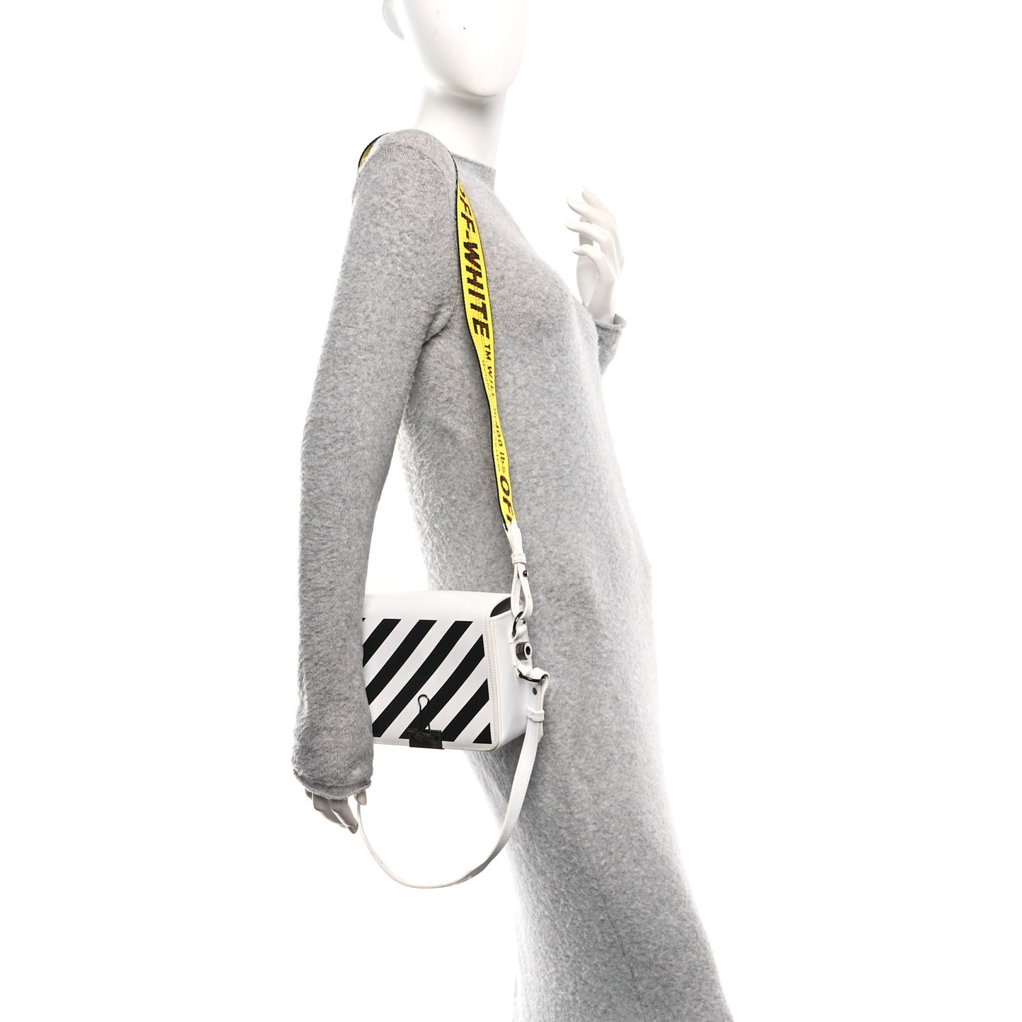 Saffiano Striped Mini Diag Binder Clip Bag White Black