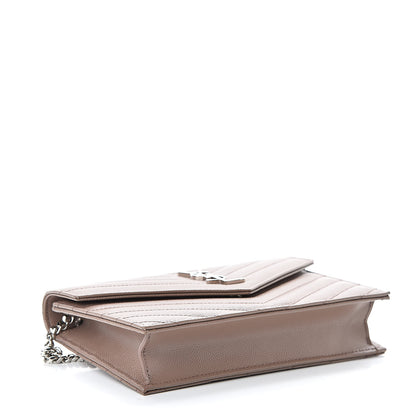 Saint Laurent Grain De Poudre Matelasse Chevron Monogram Envelope Chain Wallet Fard 4 of 12