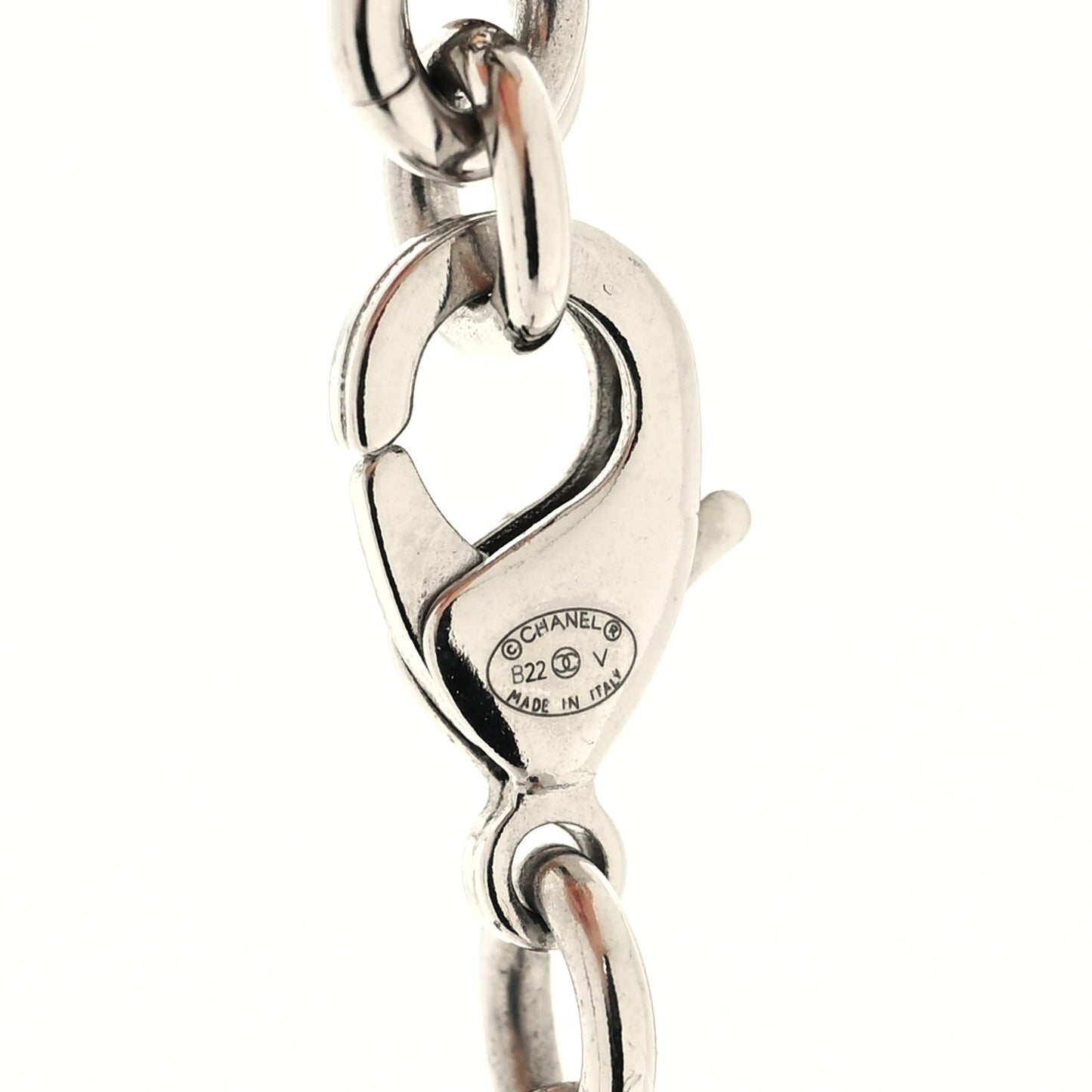 Graduated Pearl Crystal CC Long Necklace Silver