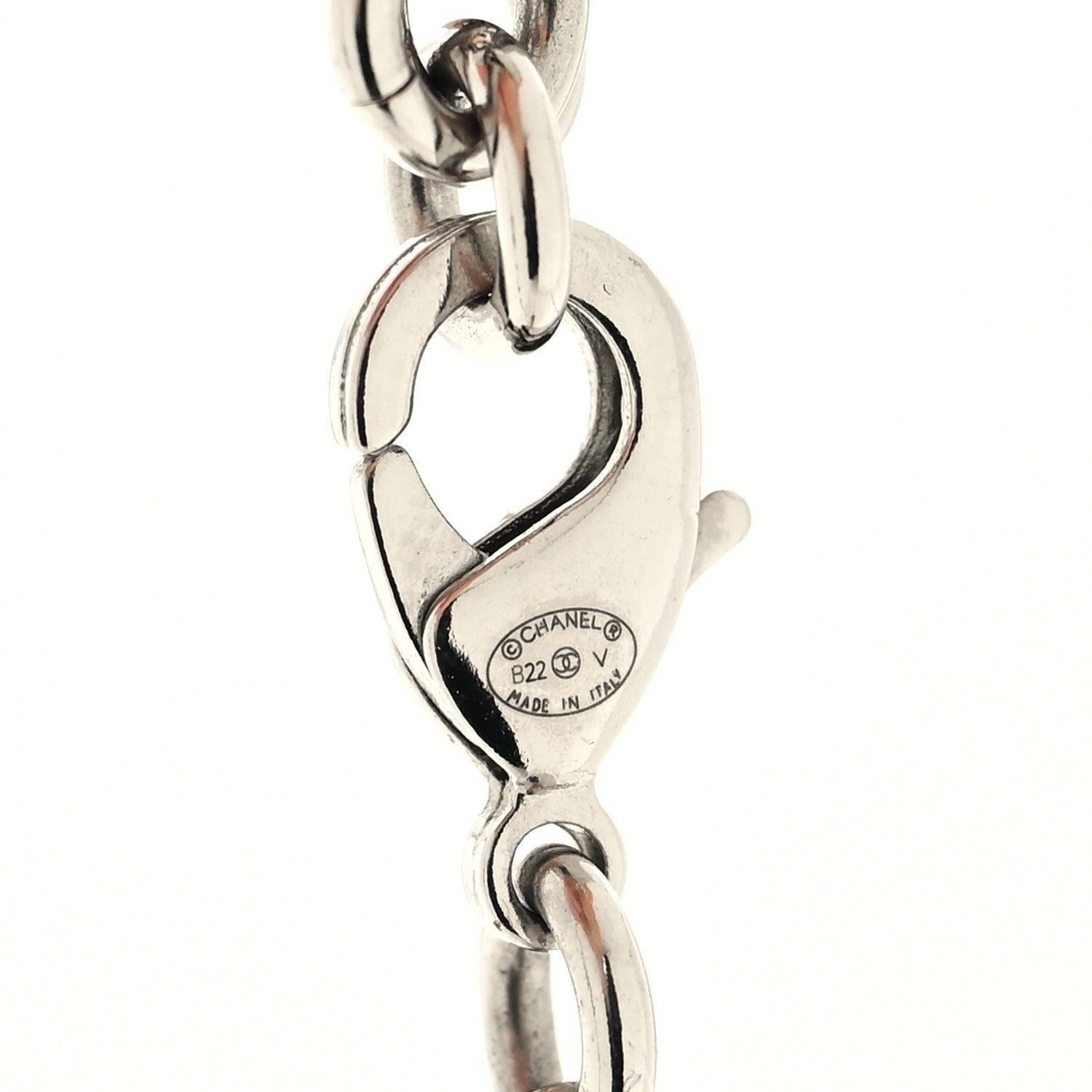 Chanel Graduated Pearl Crystal CC Long Necklace Silver 5 of 6
