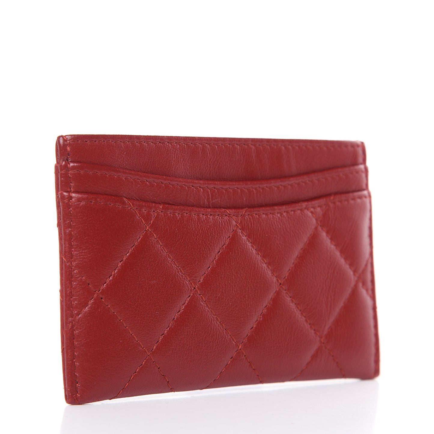 Lambskin Quilted Card Holder Red