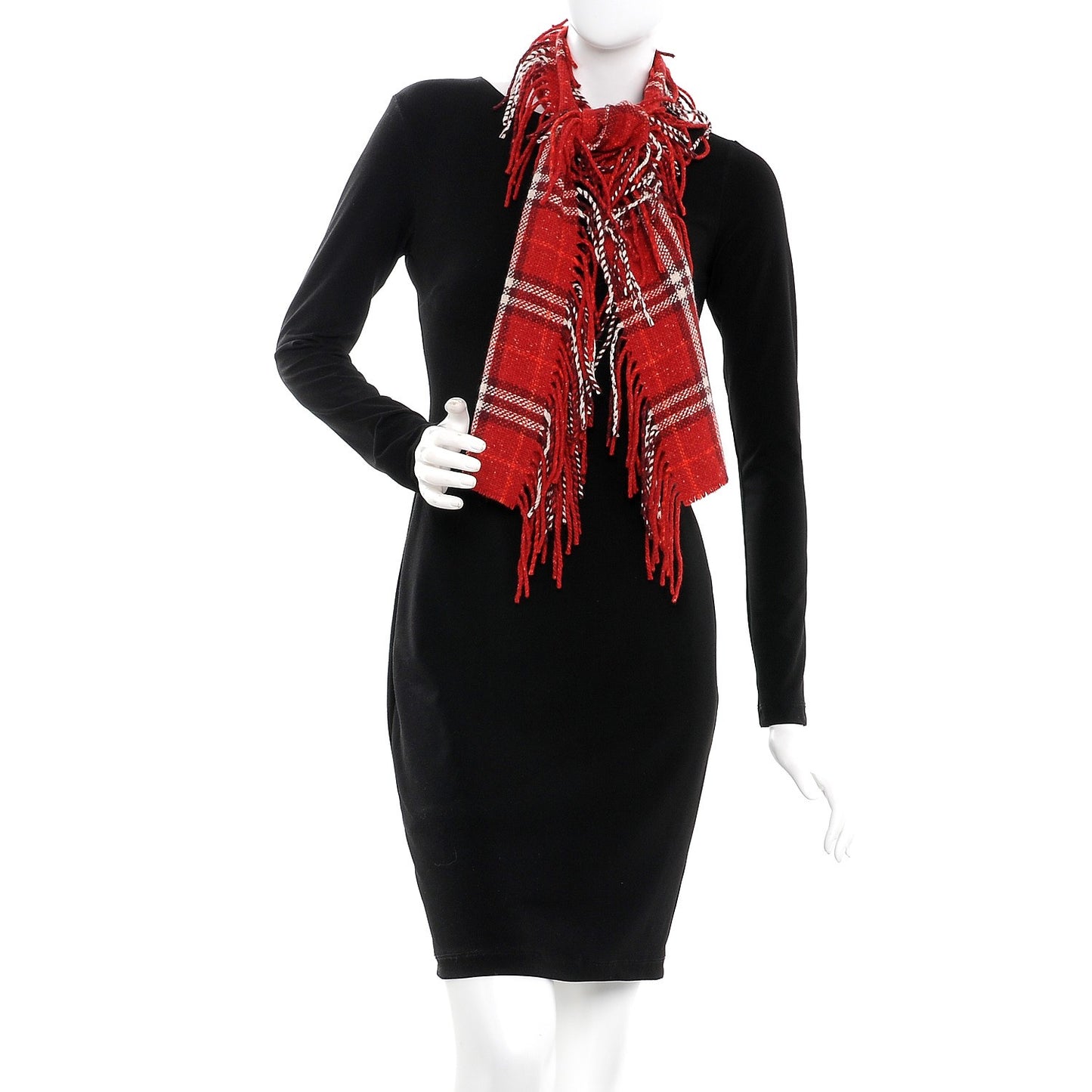 Merino Wool Check Happy Fringe Scarf Red