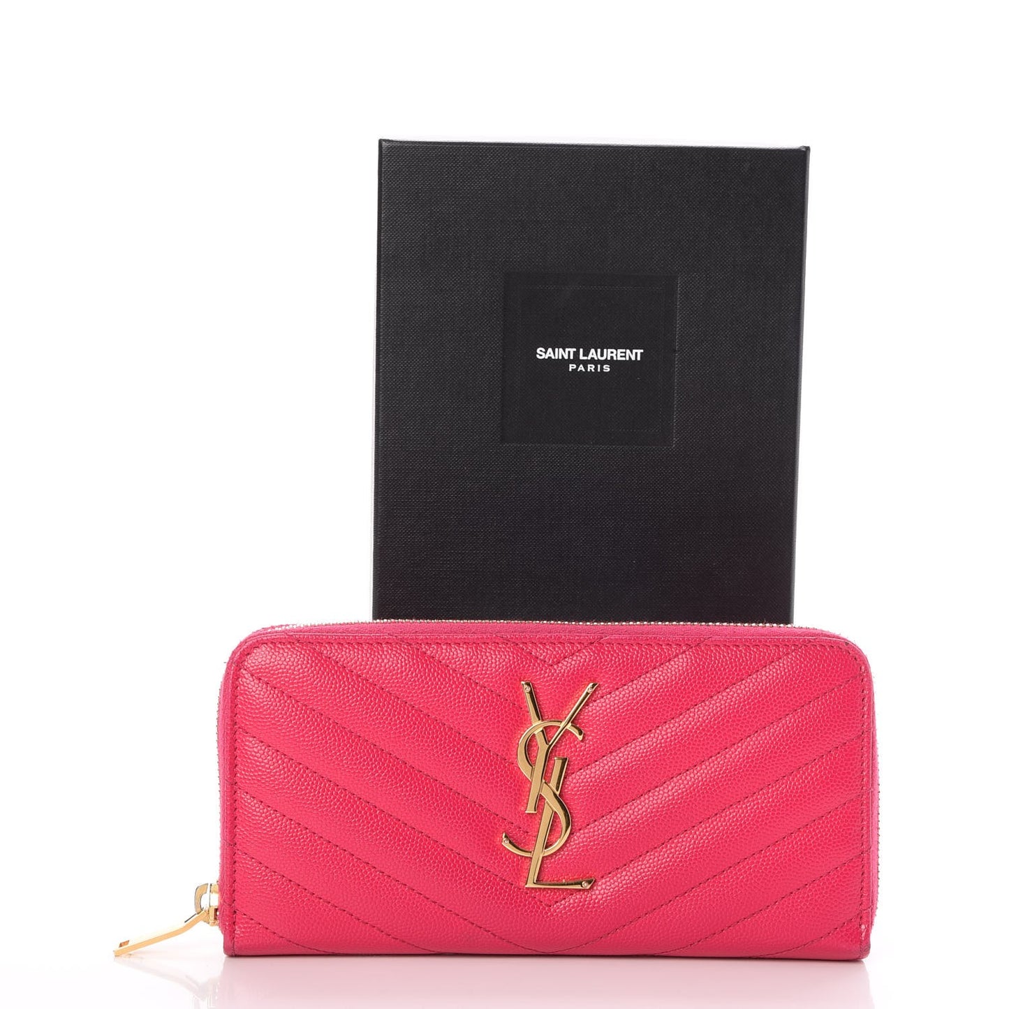 Grain De Poudre Matelasse Chevron Monogram Zip Around Wallet Fuchsia