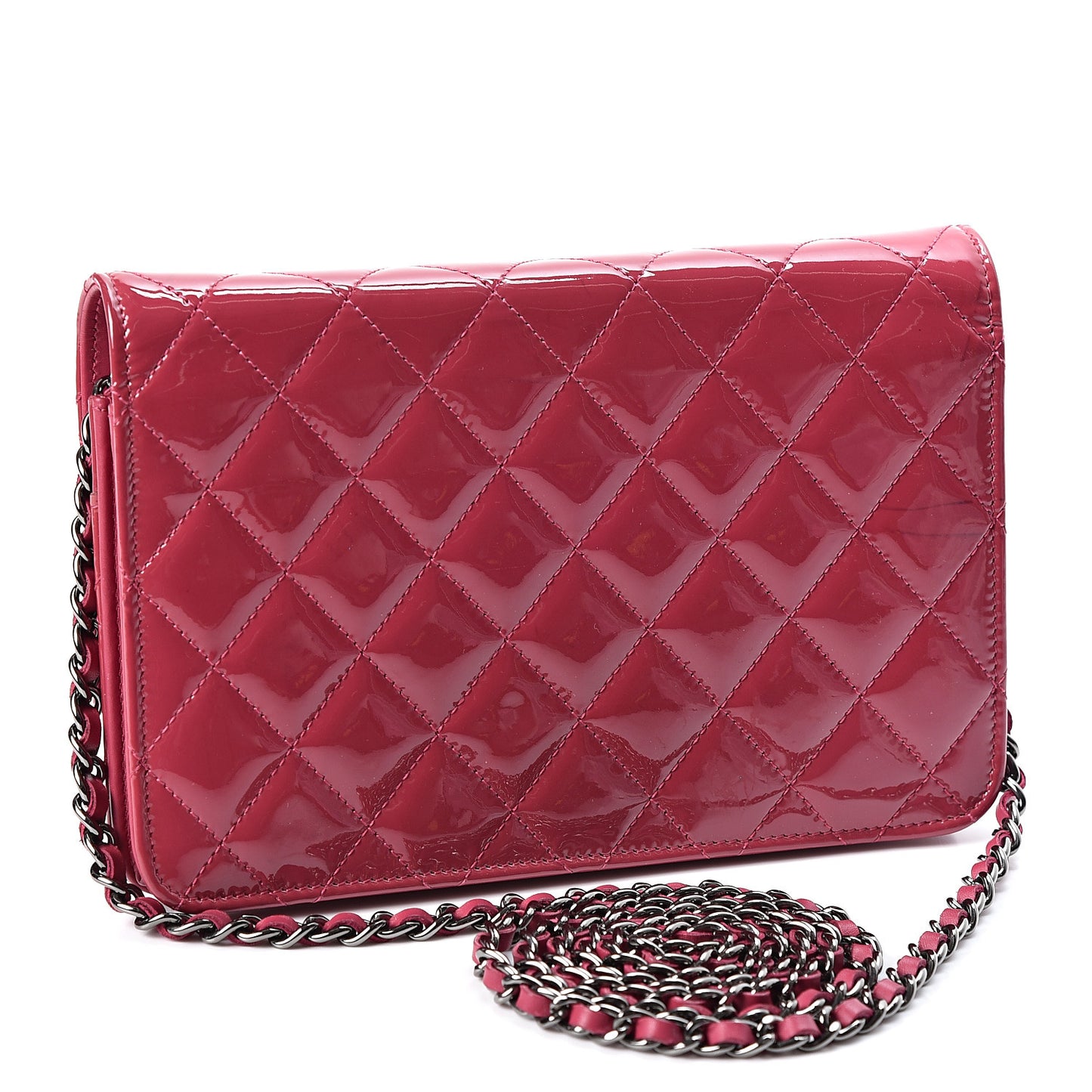 Patent Quilted Brilliant Wallet On Chain WOC Dark Pink