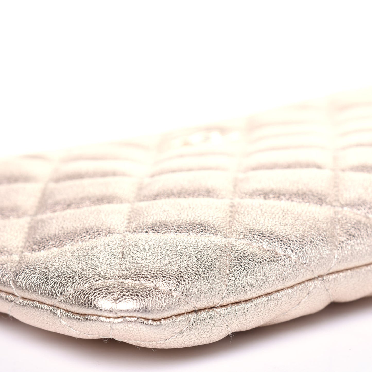 Metallic Lambskin Quilted Cosmetic Case Gold