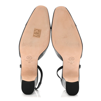 Chanel Lambskin Patent Calfskin Quilted Cap Toe Coco CC Slingback Pumps 41 Black 6 of 10