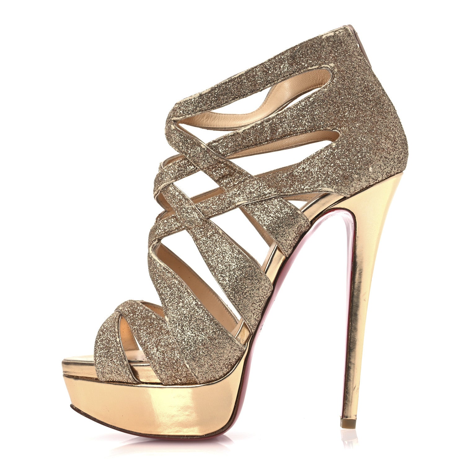 Christian Louboutin Glitter Mini Specchio Balota Platform Sandals 37.5 Gold 1 of 16