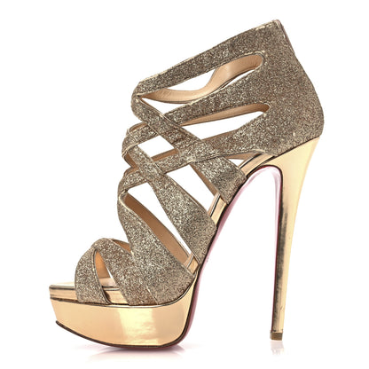 Christian Louboutin Glitter Mini Specchio Balota Platform Sandals 37.5 Gold 1 of 16