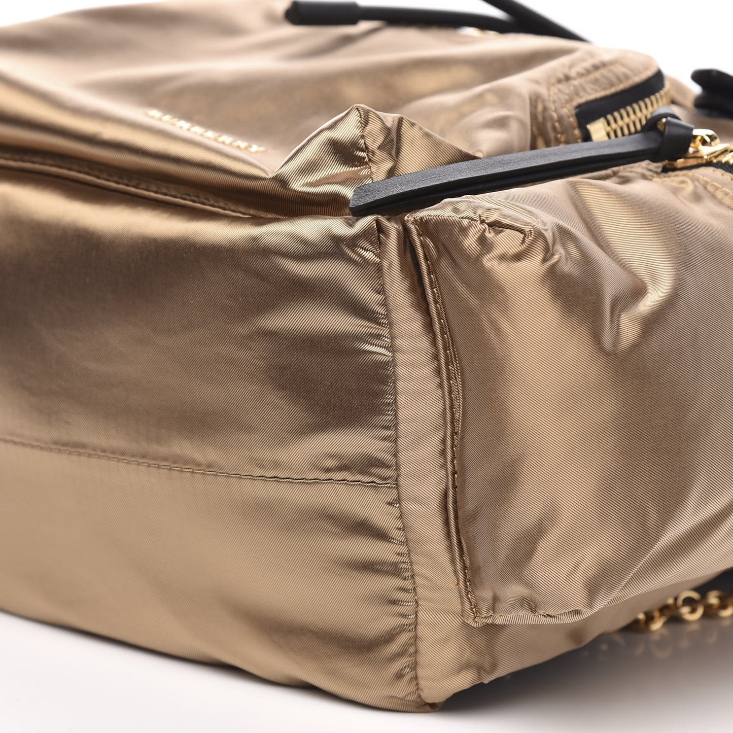 Metallic Satin Nylon Medium Rucksack Backpack Gold