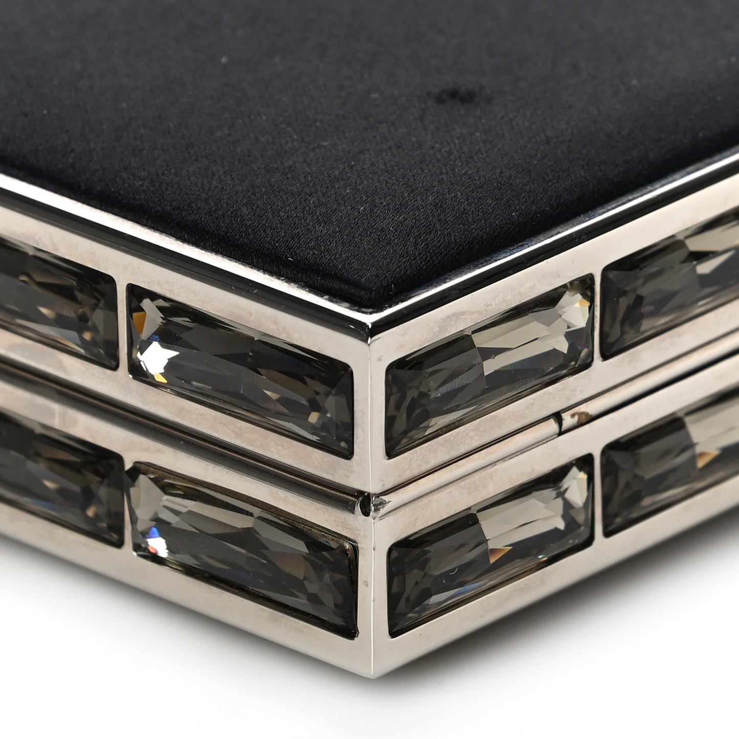 Crystal Trim Satin Evening Bag Clutch Black