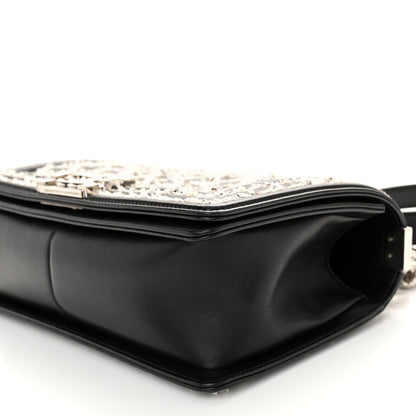 Chanel Lambskin Sequin Embroidered Medium Boy Flap Black White 10 of 11