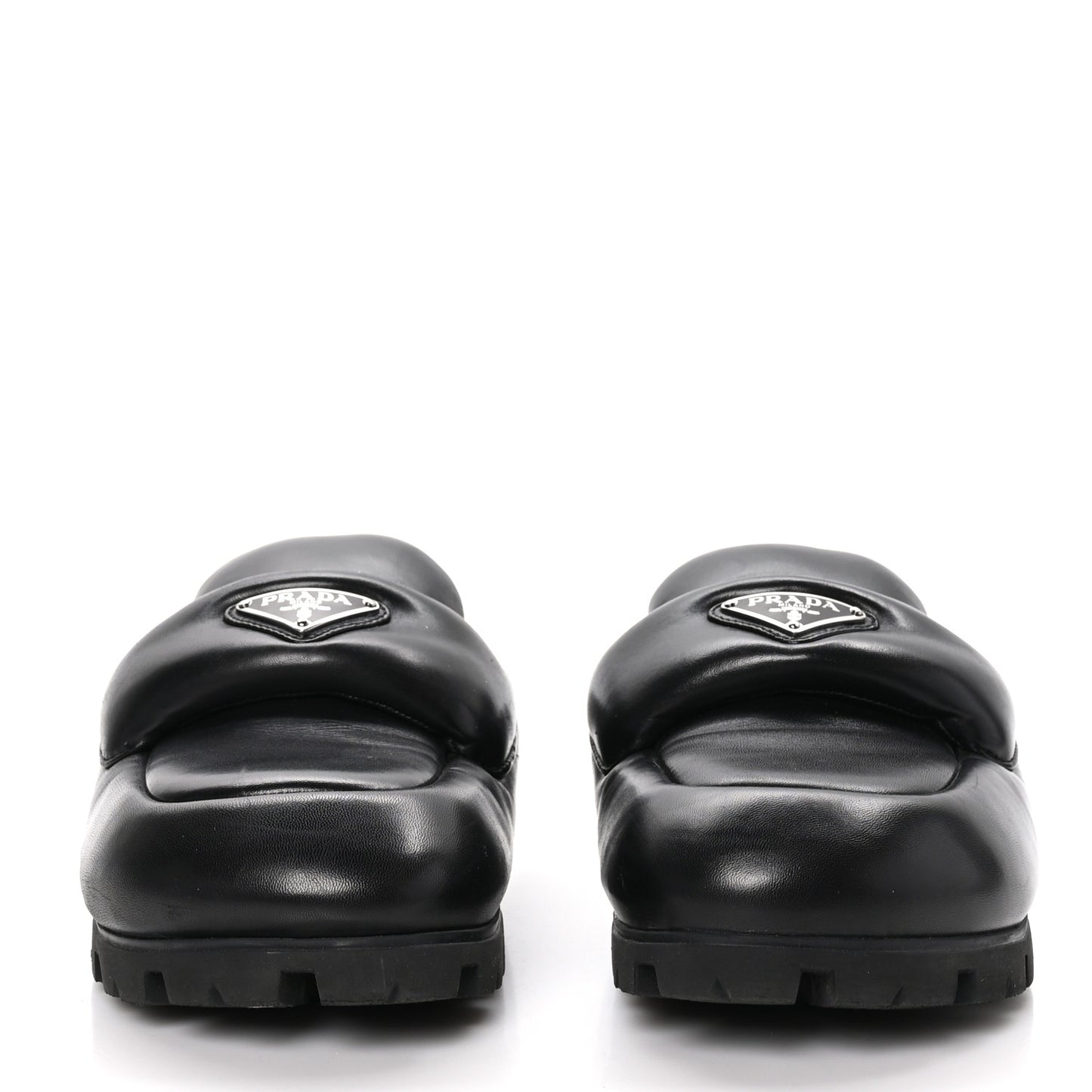 Nappa Soft Padded Metal Triangle Logo Lug Sole 20mm Mules 39 Black