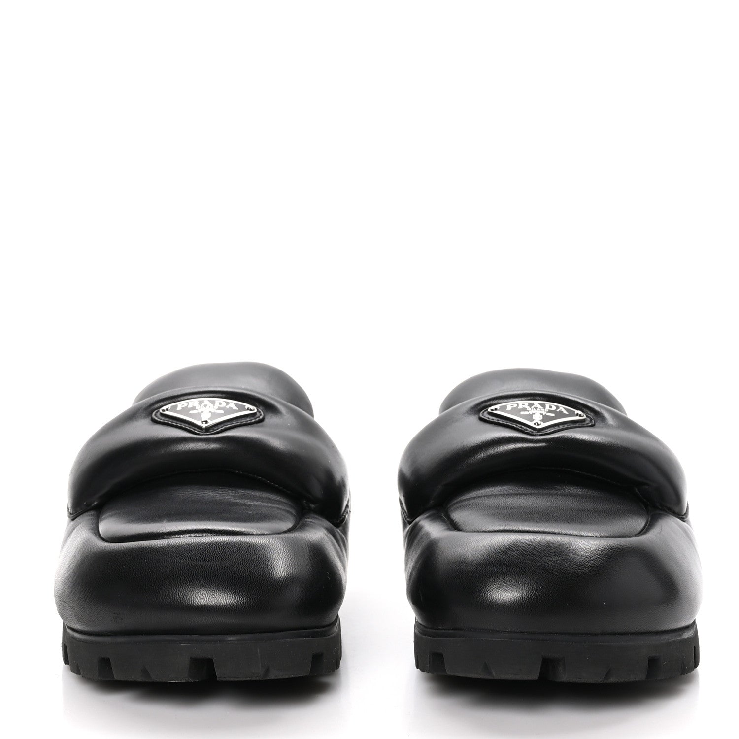 Prada Nappa Soft Padded Metal Triangle Logo Lug Sole 20mm Mules 39 Black 2 of 9