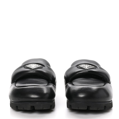 Prada Nappa Soft Padded Metal Triangle Logo Lug Sole 20mm Mules 39 Black 2 of 9