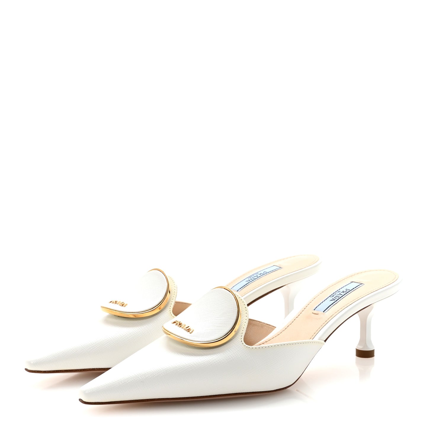 Saffiano Logo Pointed Toe 50mm Mules 36 White