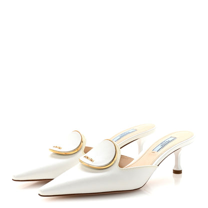 Prada Saffiano Logo Pointed Toe 50mm Mules 36 White 4 of 9