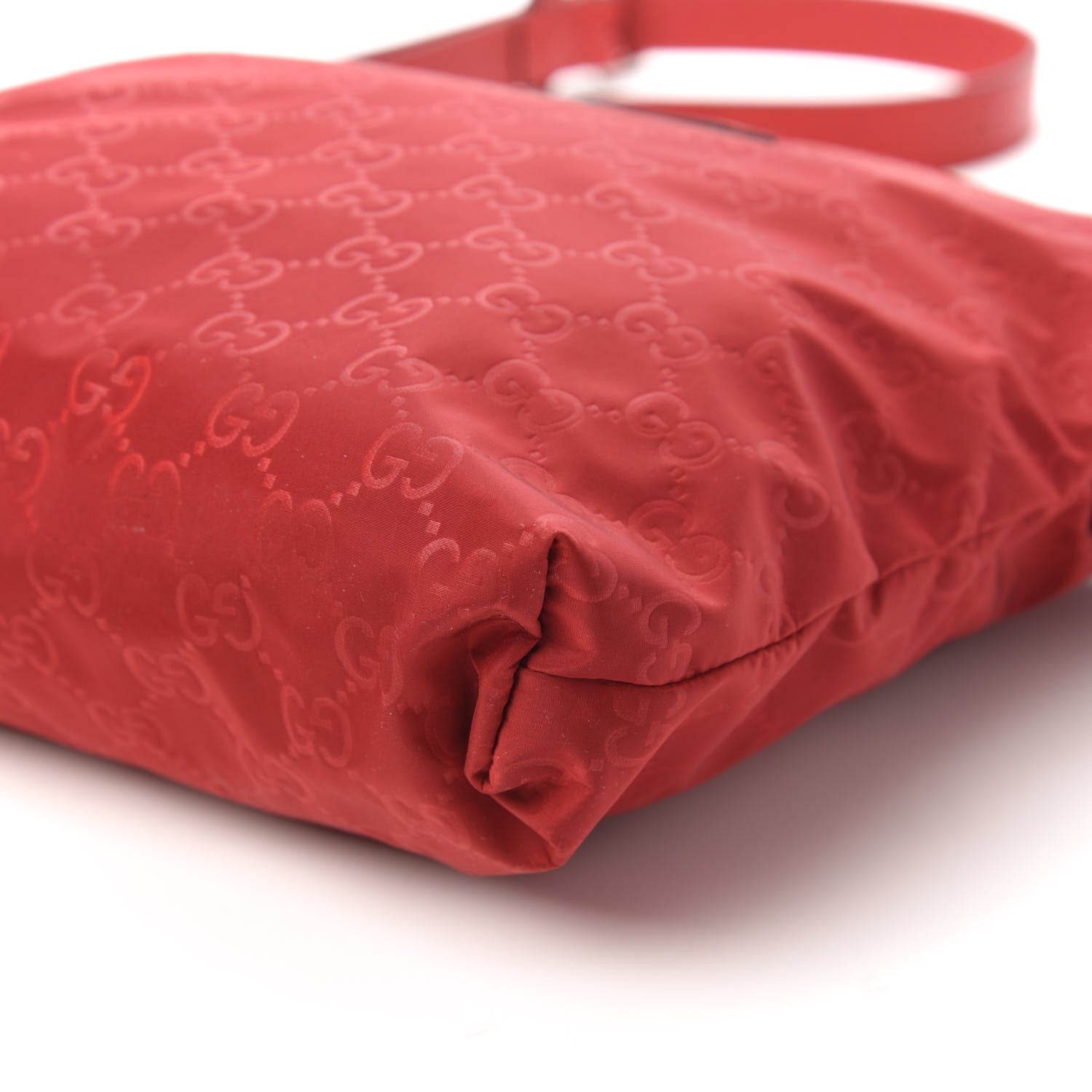 Gucci Nylon Monogram Dollar Calfskin Flat Messenger Bag Vibrant Red 7 of 10