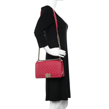Chanel Caviar Quilted Medium Boy Flap Dark Pink 2 of 12