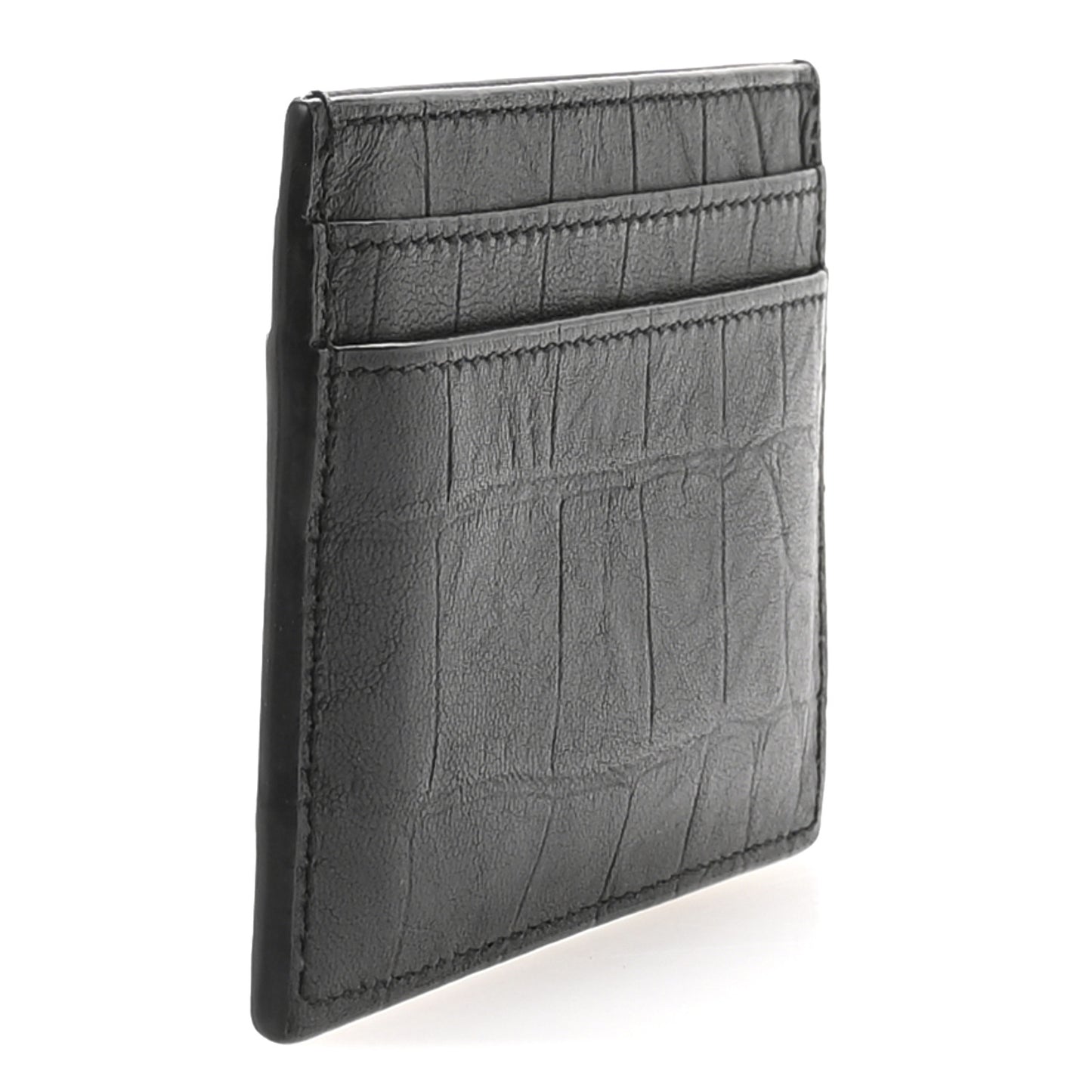 Calfskin Crocodile Embossed Monogram Credit Card Case Black