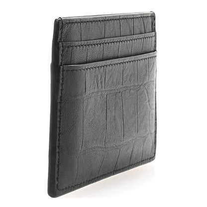 Saint Laurent Calfskin Crocodile Embossed Monogram Credit Card Case Black 3 of 8