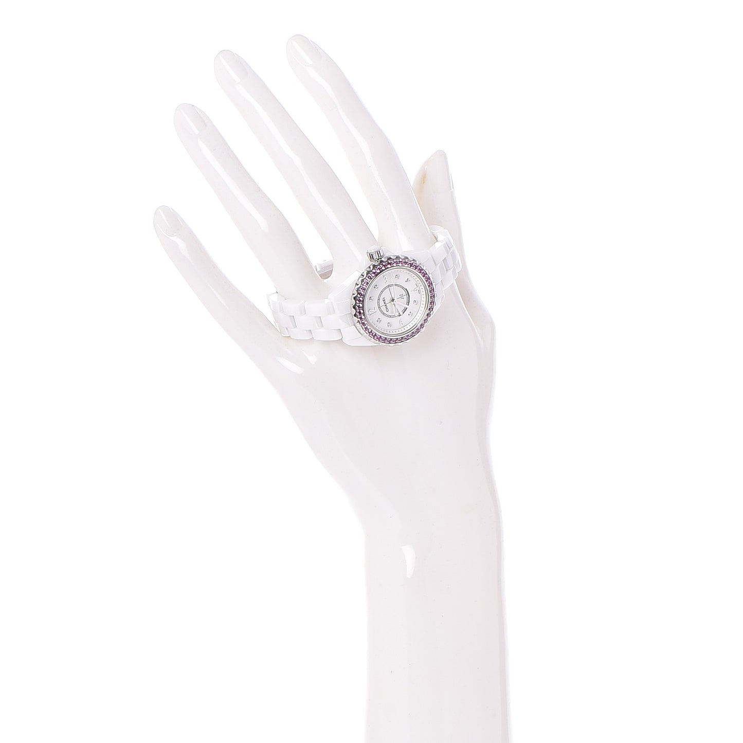 Stainless Steel Ceramic Diamond Pink Sapphire 29mm J12 Quartz Watch White