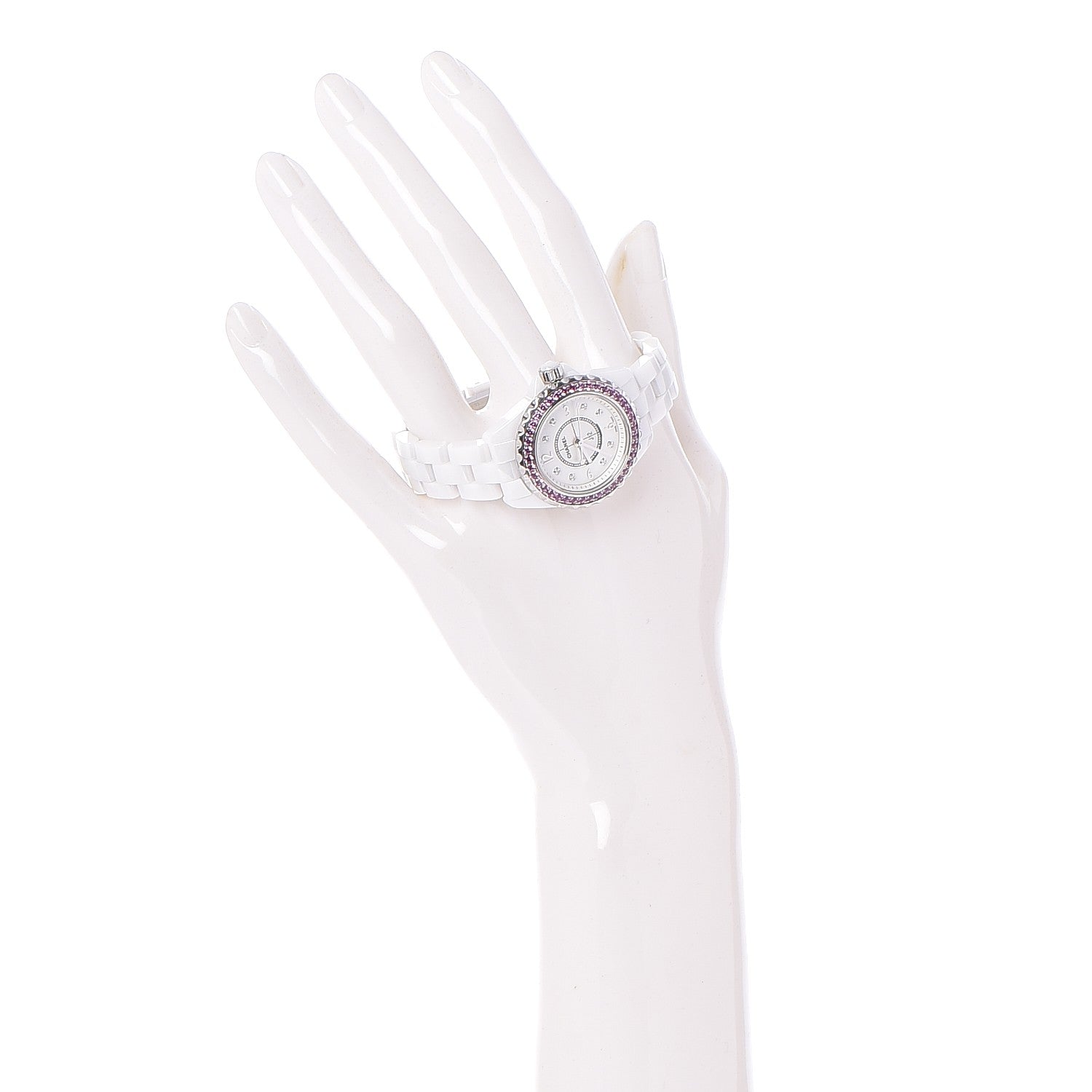 Chanel Stainless Steel Ceramic Diamond Pink Sapphire 29mm J12 Quartz Watch White 2 of 8