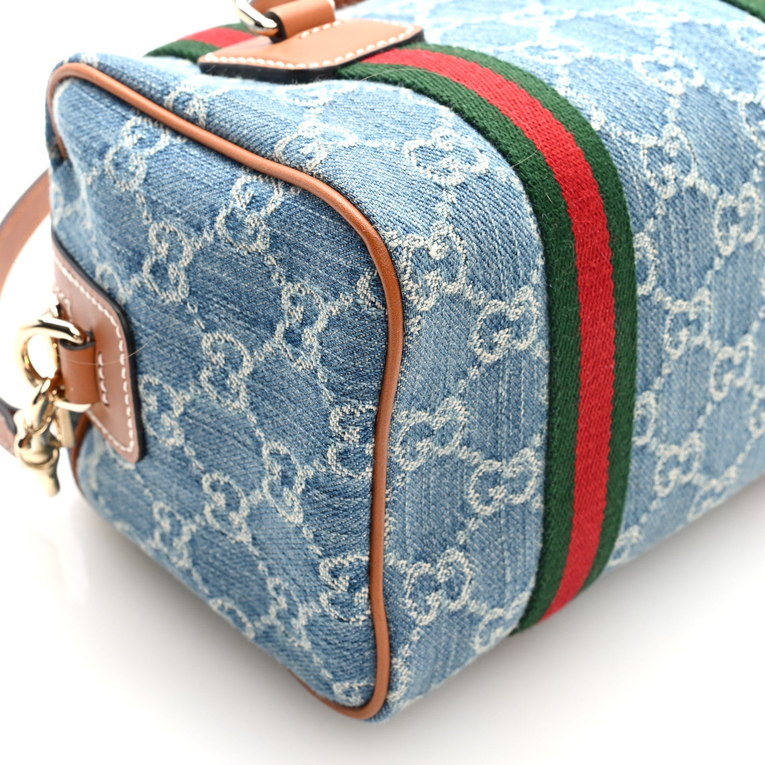 Gucci GG Denim Calfskin Web Mini GG Top Handle Bag Light Blue White 8 of 9