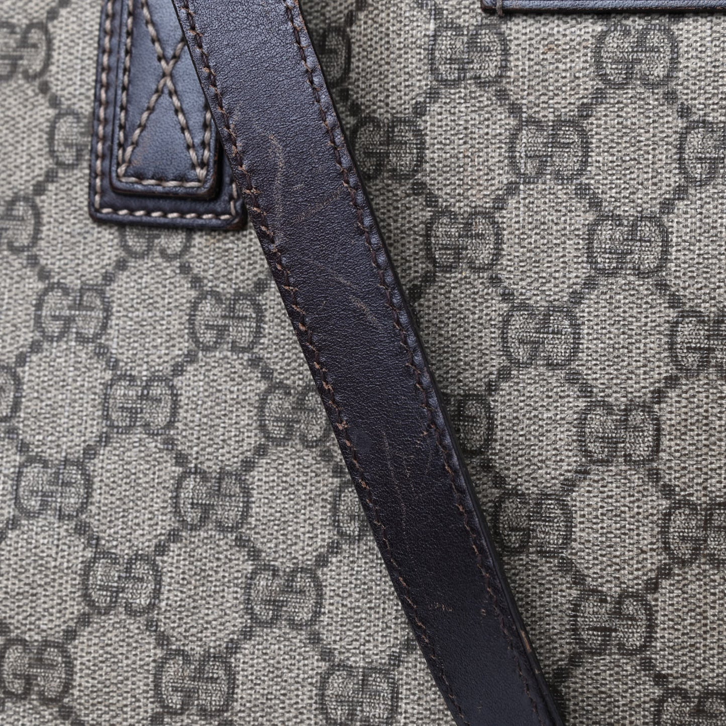 GG Supreme Monogram Medium Zippered Shopping Tote Dark Brown