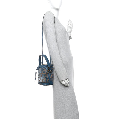 Fendi Vitello Grace Velluto FF Mini Mon Tresor Bucket Bag Dusty Blue Brown 2 of 10