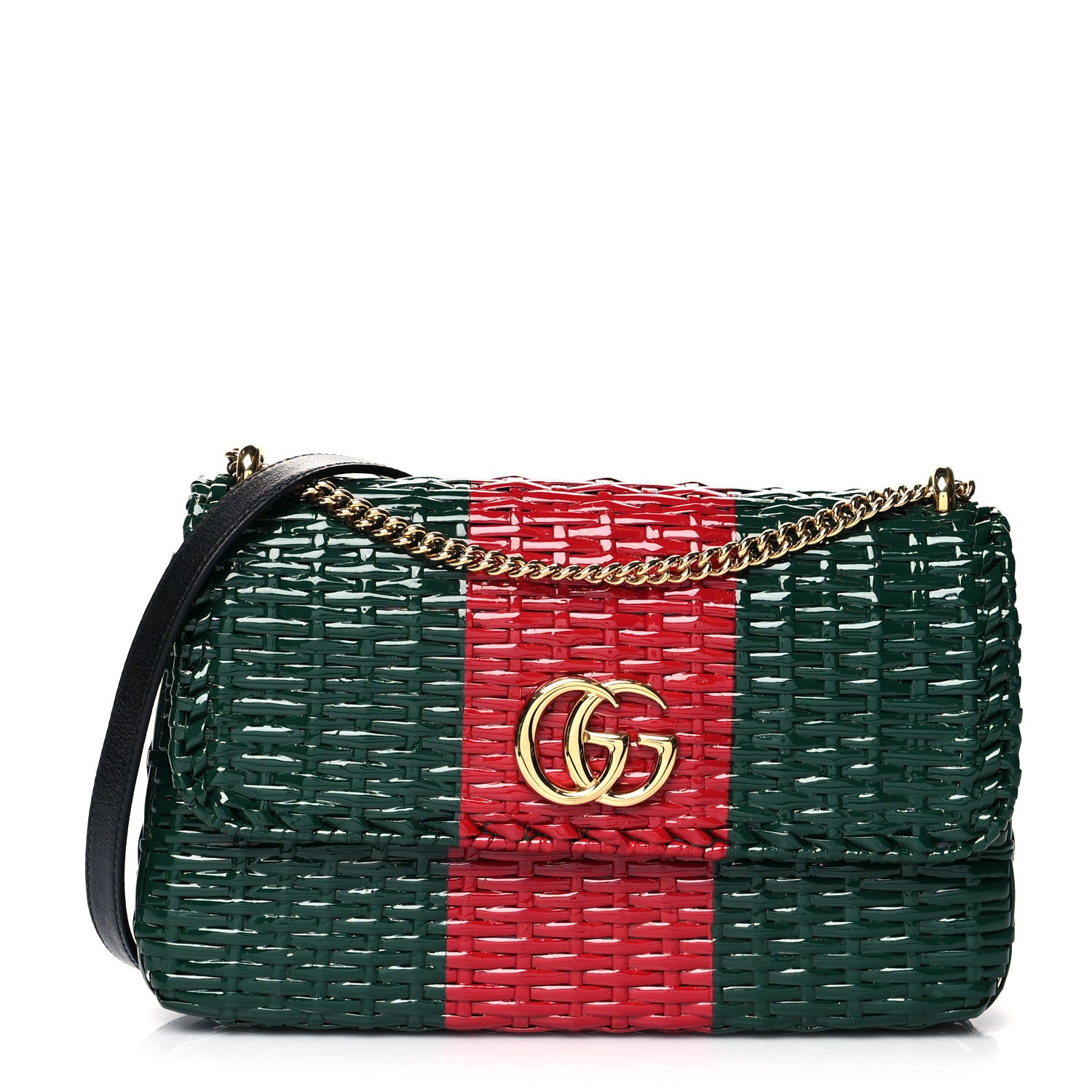 Gucci Glazed Wicker Stripe Small Cestino Shoulder Bag Green 1 of 11