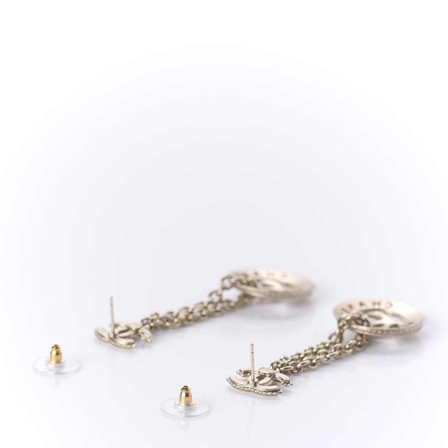 Medallion CC Drop Earrings Light Gold