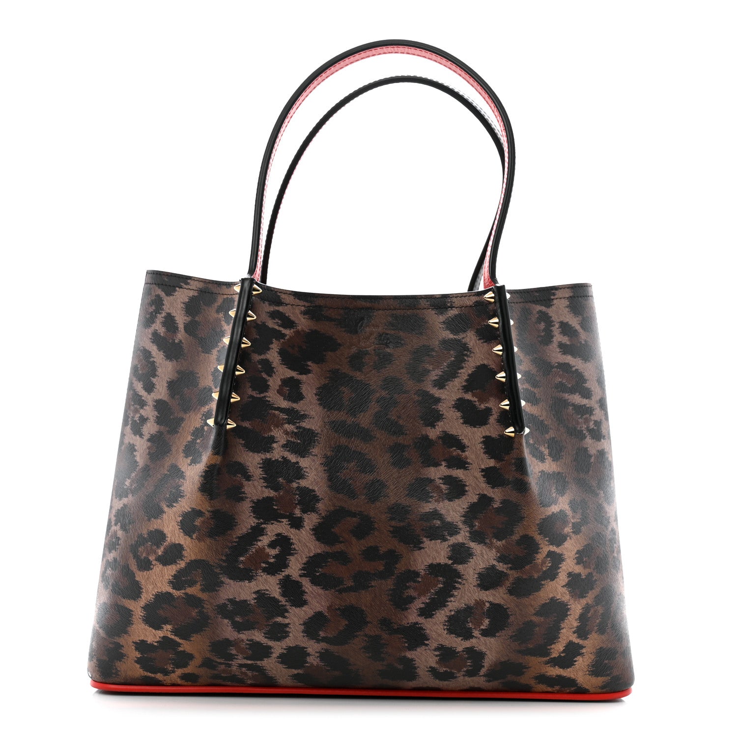 Christian Louboutin Calfskin Empire Leopard Print Spiked Small Cabarock Shopper Tote Brown 1 of 11