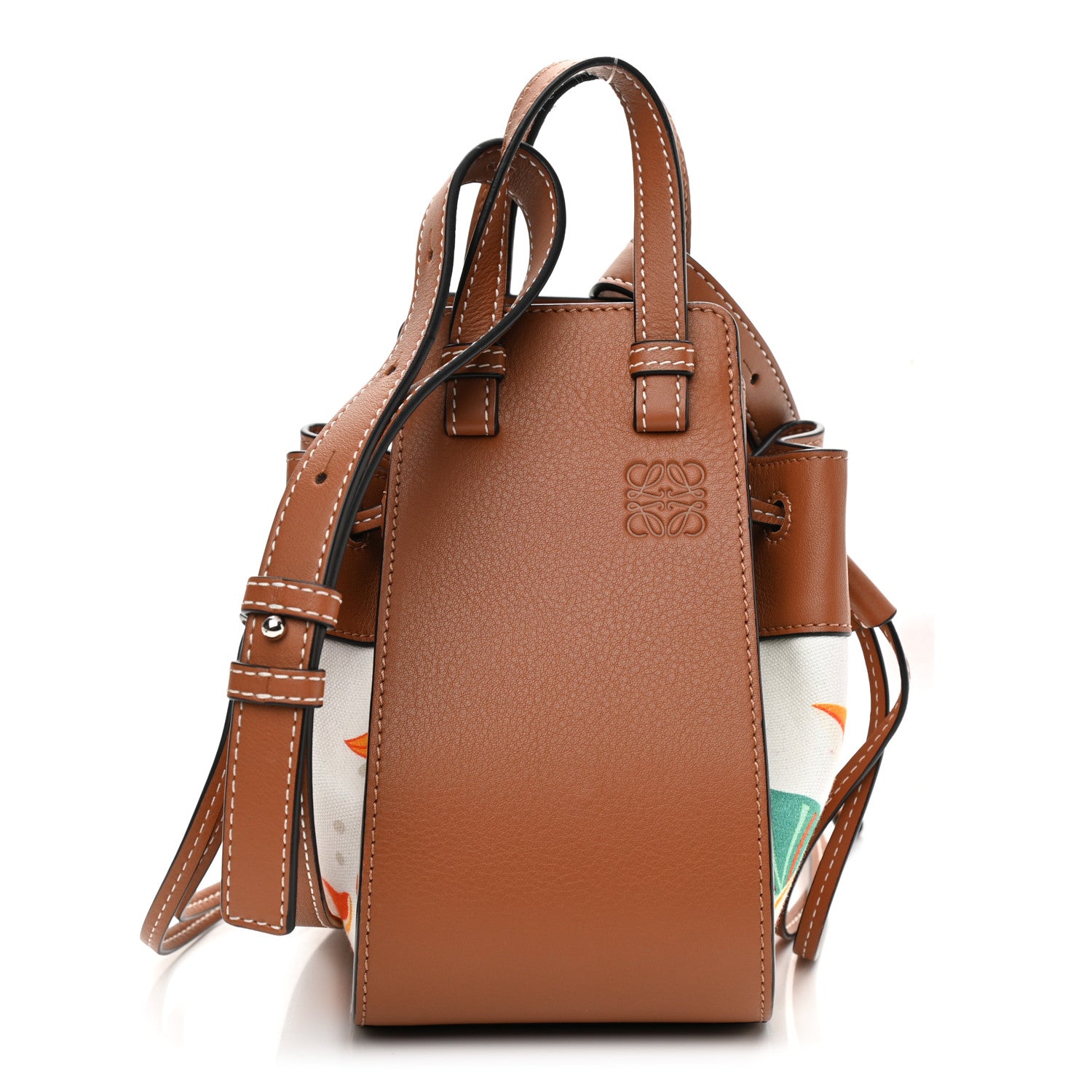 Loewe Calfskin Embroidered Floral Mini Hammock Shoulder Bag Tan White 1 of 10