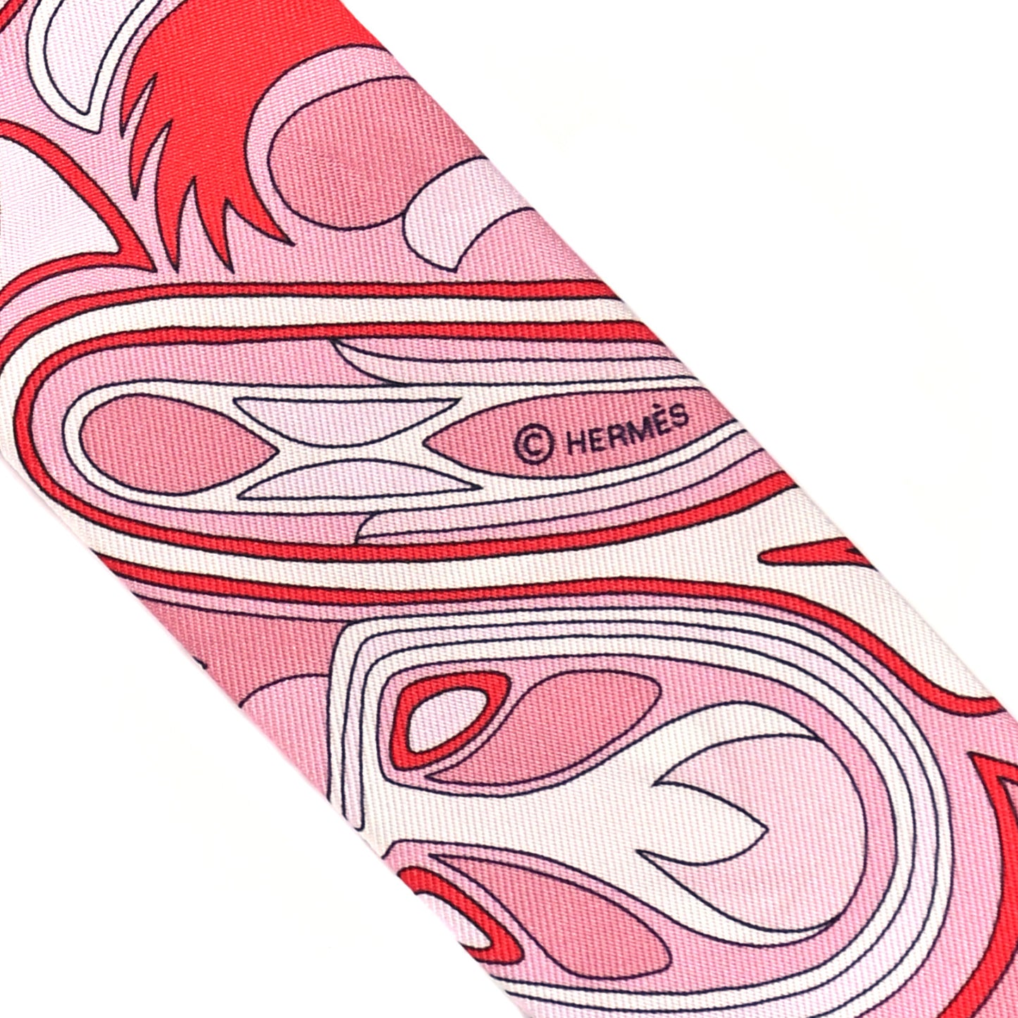 Silk Folklore Fringed Twilly Rose Rouge White