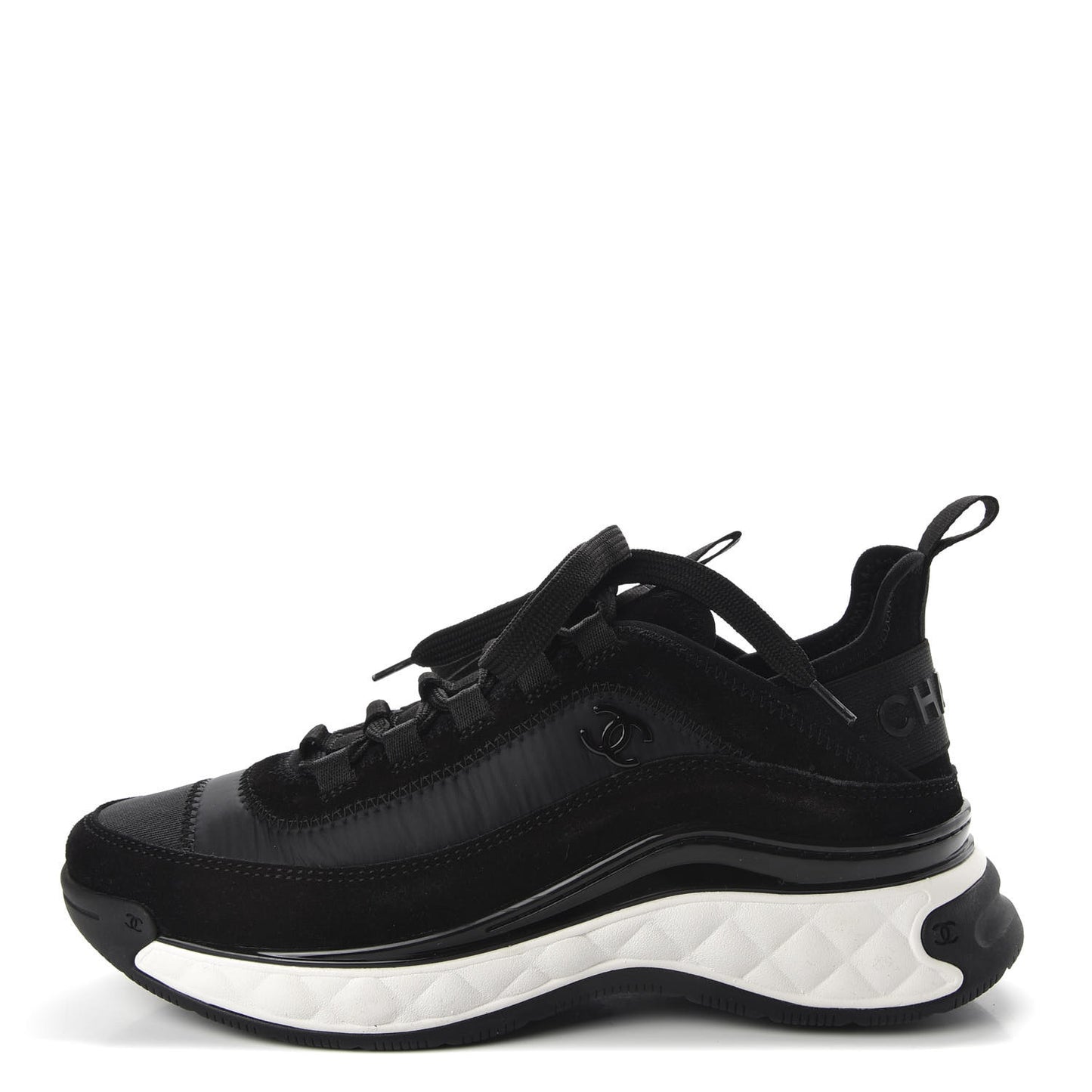 Fabric Calfskin Suede CC Sneakers 37 Black