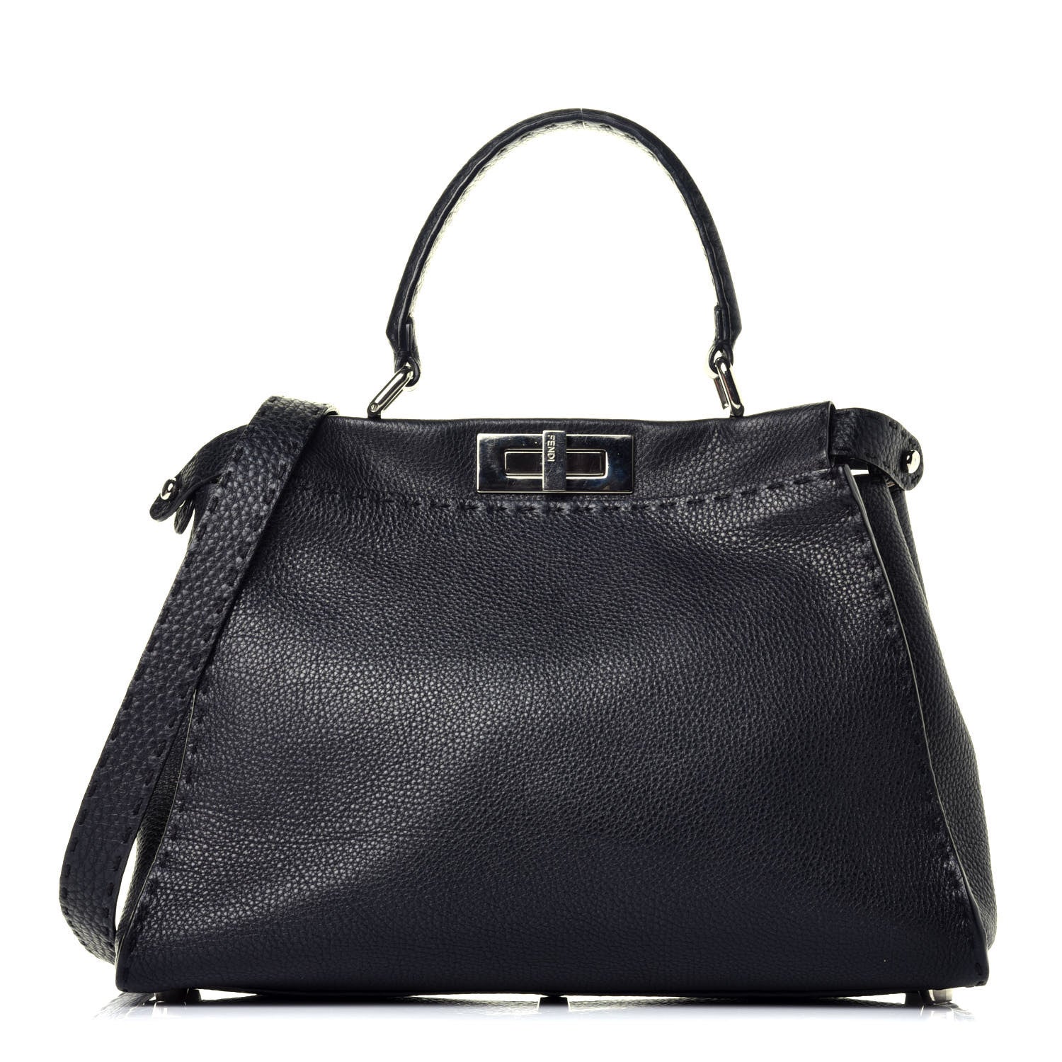 Fendi Cuoio Romano Selleria Bi-Color Medium Peekaboo Iconic Satchel Black Mou 1 of 8
