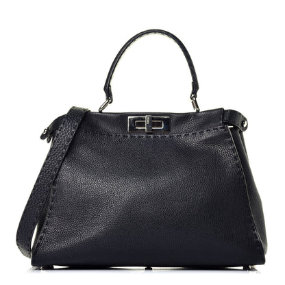 Fendi Cuoio Romano Selleria Bi-Color Medium Peekaboo Iconic Satchel Black Mou 1 of 8