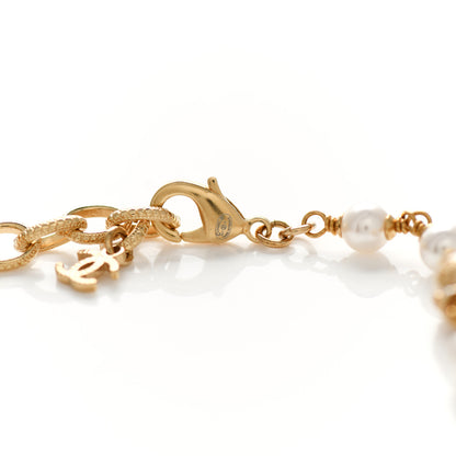 Chanel Pearl Crystal Textured CC Short Necklace Gold 4 of 5