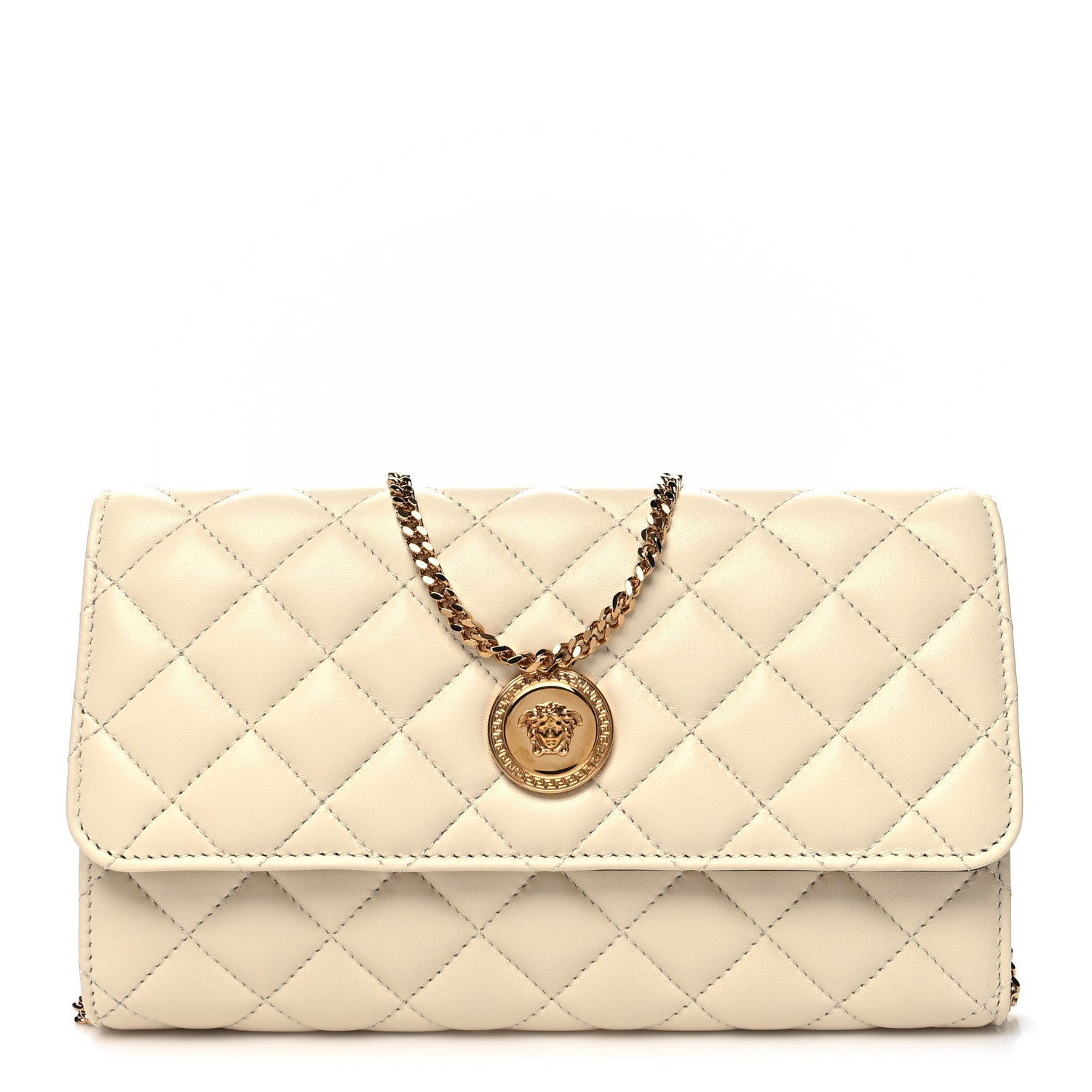 Versace Lambskin Quilted Medusa Wallet on Chain Crossbody Beige 1 of 9