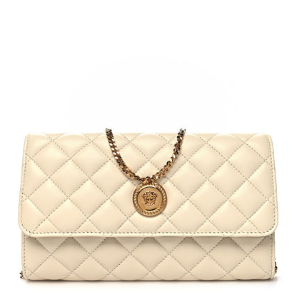 Versace Lambskin Quilted Medusa Wallet on Chain Crossbody Beige 1 of 9