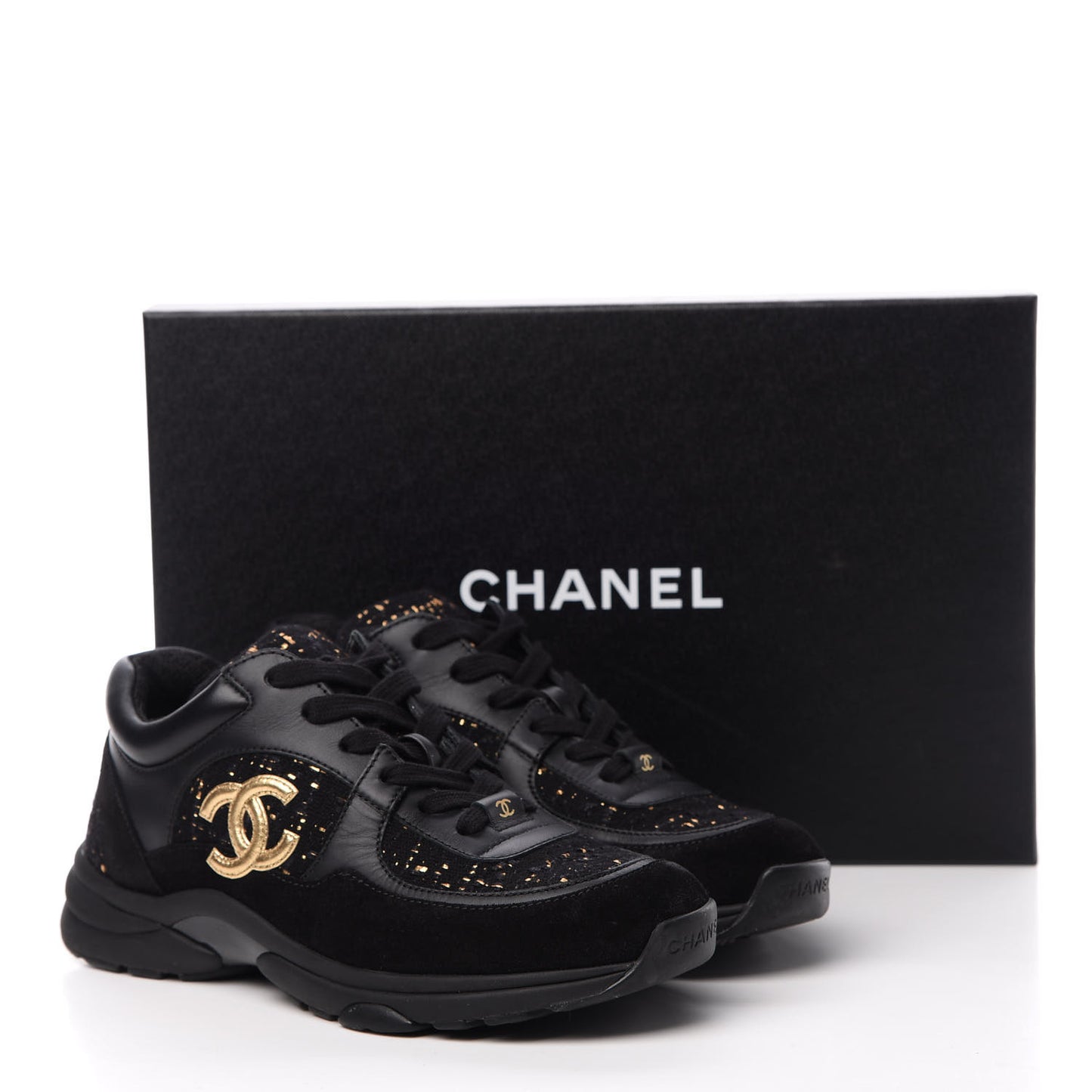 Velour Tweed CC Sneakers 37 Black Gold