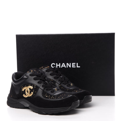 Chanel Velour Tweed CC Sneakers 37 Black Gold 7 of 7