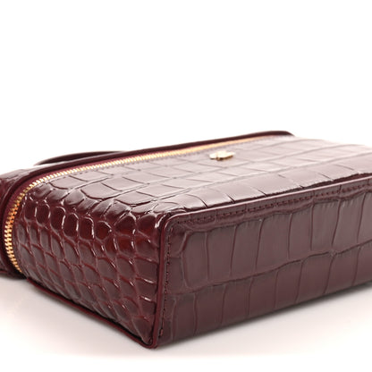 Chanel Calfskin Crocodile Embossed Crococo Top Handle Slim Vanity Case With Chain Dark Burgundy 9 of 11