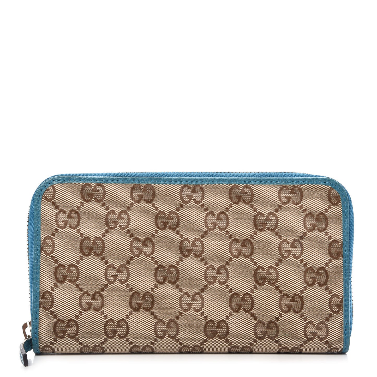 Monogram Dollar Calfskin Zip Around Wallet Beige Ebony Deep Cobalt
