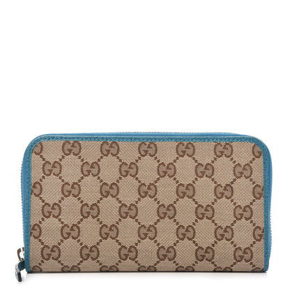 Gucci Monogram Dollar Calfskin Zip Around Wallet Beige Ebony Deep Cobalt 1 of 9