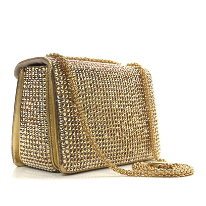 Valentino Garavani Crystal Embellished Metallic Calfskin Small One Stud Clutch With Chain Sunshine Gold 3 of 9