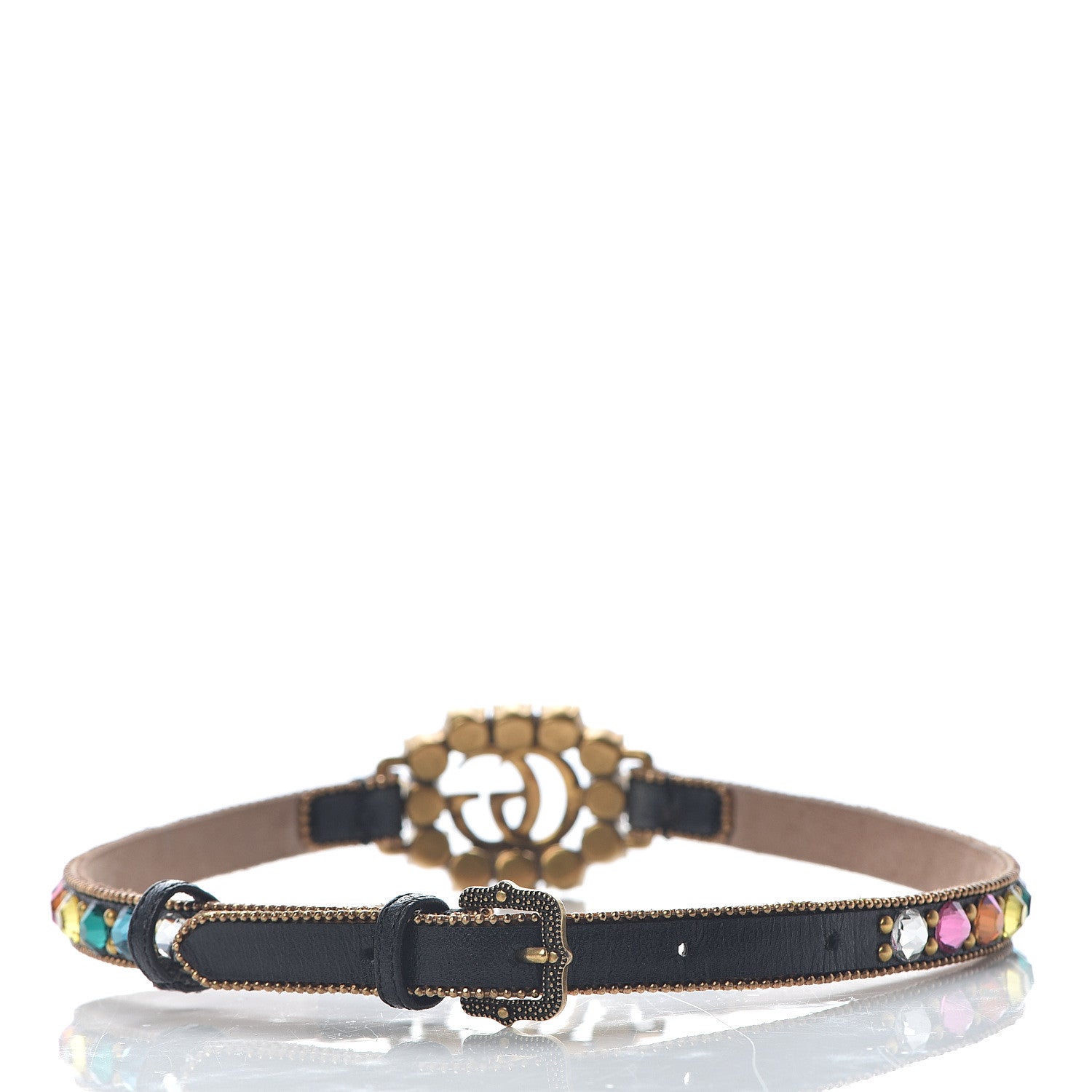 Gucci Calfskin Crystal Embellished Double G Choker Necklace Multicolor 2 of 6